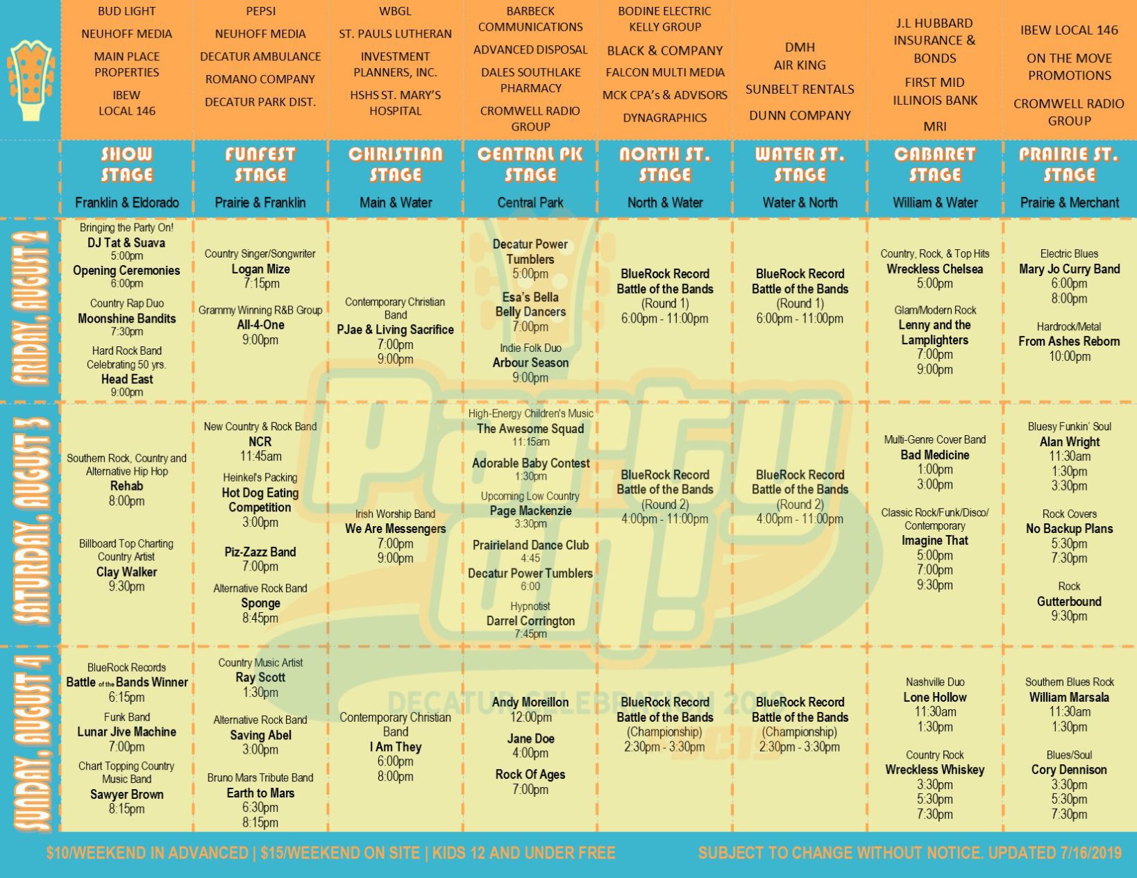 Celebration Stage Schedule